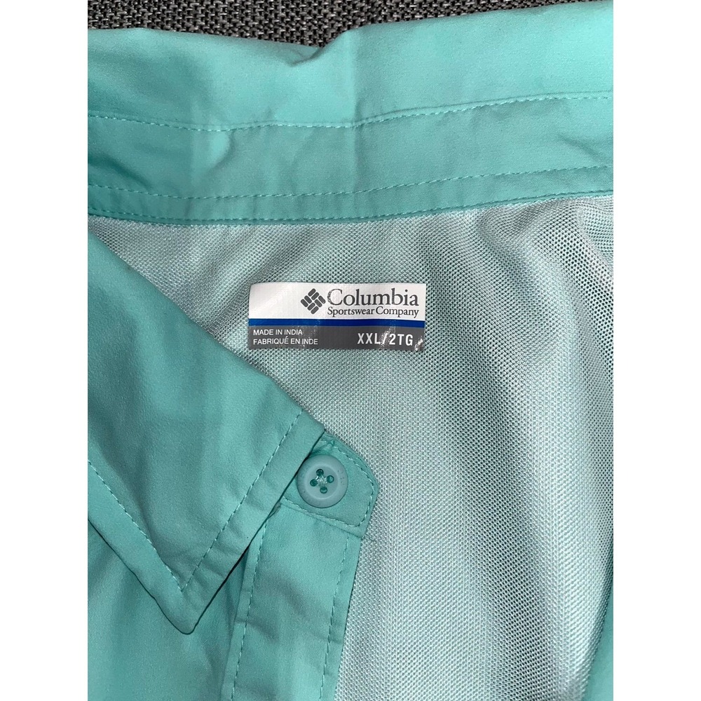 Columbia PFG Fishing Shirt Mens 2XL Aqua‎ Short Sleeve Spread Collar Button Up - Picture 4 of 14